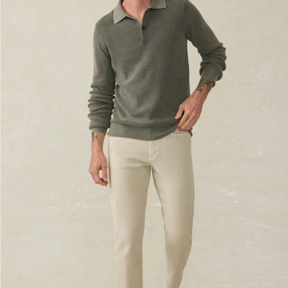 Faherty Stretch Terry 5-Pocket Pant in Stone - Size 36, 32 inseam